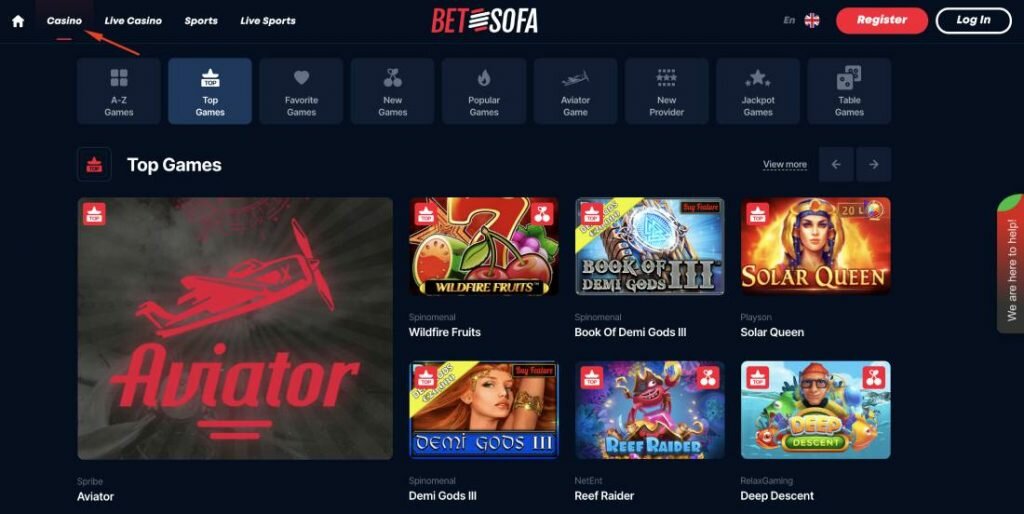 BetSofa Casino Seite